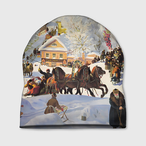 Шапка Русская тройка зимой - картина Масленица Кустодиев / 3D-принт – фото 1