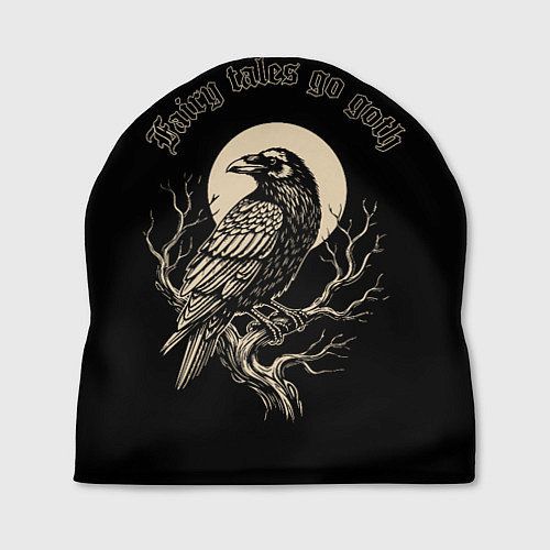 Шапка Ворона сидит на ветке на фоне полной луны / 3D-принт – фото 1