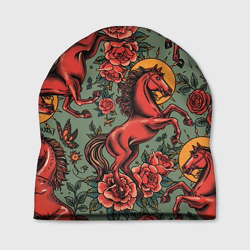 Шапка Красный конь и розы / 3D-принт – фото 1