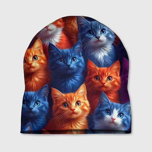 Шапка Разноцветные котики паттерн / 3D-принт – фото 1
