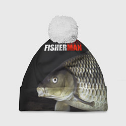 Шапка с помпоном The best fisherman, цвет: 3D-белый