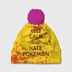 Шапка с помпоном Keep Calm & Hate Pokemons, цвет: 3D-малиновый