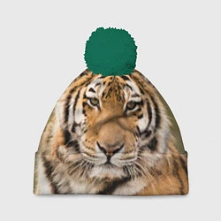 Шапка с помпоном Милый тигр, цвет: 3D-зеленый
