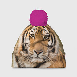 Шапка с помпоном Милый тигр, цвет: 3D-малиновый