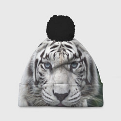 Шапка с помпоном Белый тигр, цвет: 3D-черный
