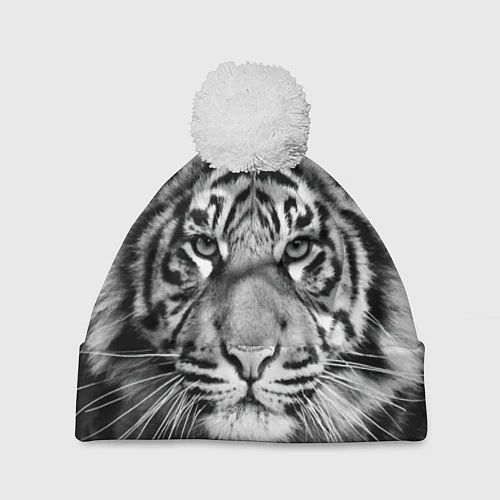 Шапка c помпоном Мордочка тигра / 3D-Белый – фото 1