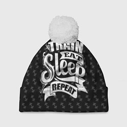 Шапка с помпоном Train Eat Sleep Repeat, цвет: 3D-белый