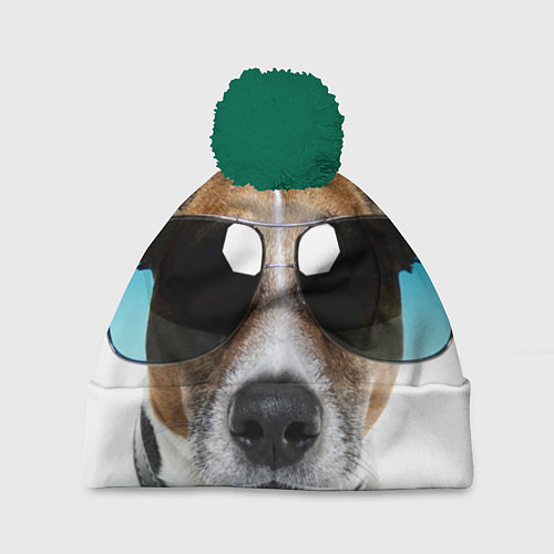Шапка c помпоном Джек Рассел в очках / 3D-Зеленый – фото 1