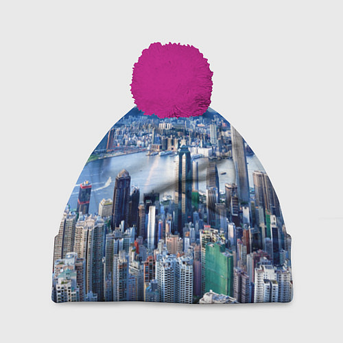 Шапка c помпоном Гонконг - Китай / 3D-Малиновый – фото 1