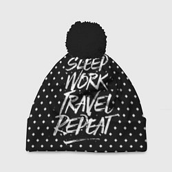 Шапка с помпоном Sleep Work Travel Repeat, цвет: 3D-черный