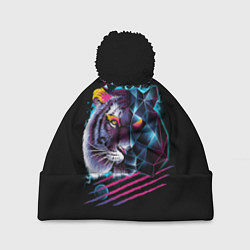 Шапка с помпоном Ретро тигр, цвет: 3D-черный