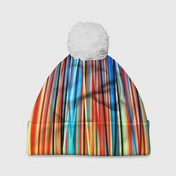 Шапка с помпоном Colored stripes, цвет: 3D-белый