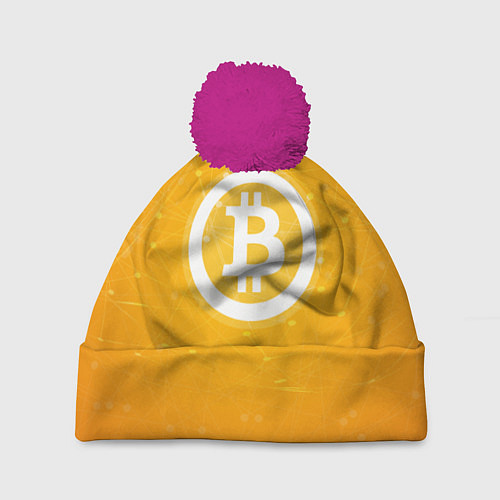 Шапка c помпоном Bitcoin Orange / 3D-Малиновый – фото 1