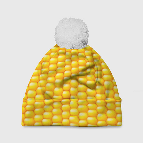 Шапка c помпоном Сладкая вареная кукуруза / 3D-Белый – фото 1