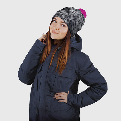 Шапка c помпоном Вороны / 3D-Малиновый – фото 2