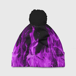 Шапка с помпоном Фиолетовый огонь, цвет: 3D-черный