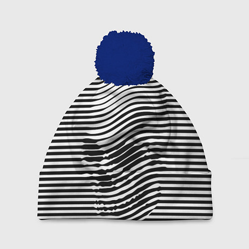 Шапка c помпоном Череп - оптическая иллюзия / 3D-Тёмно-синий – фото 1