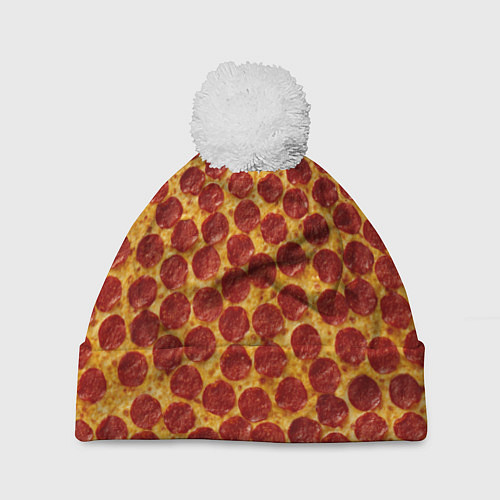Шапка c помпоном Пицца пепперони / 3D-Белый – фото 1