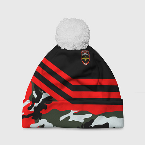 Шапка c помпоном Полиция: Камуфляж / 3D-Белый – фото 1