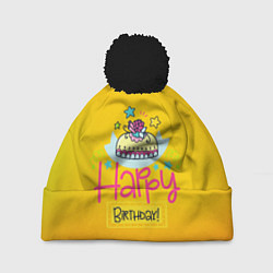 Шапка с помпоном Happy Birthday, цвет: 3D-черный