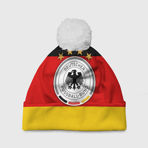 Шапка c помпоном Немецкий футбол / 3D-Белый – фото 1