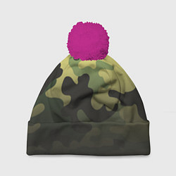 Шапка с помпоном Военный камуфляж, цвет: 3D-малиновый