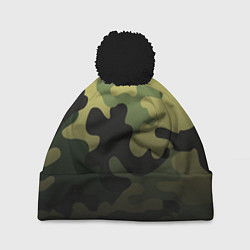 Шапка с помпоном Camouflage Green, цвет: 3D-черный
