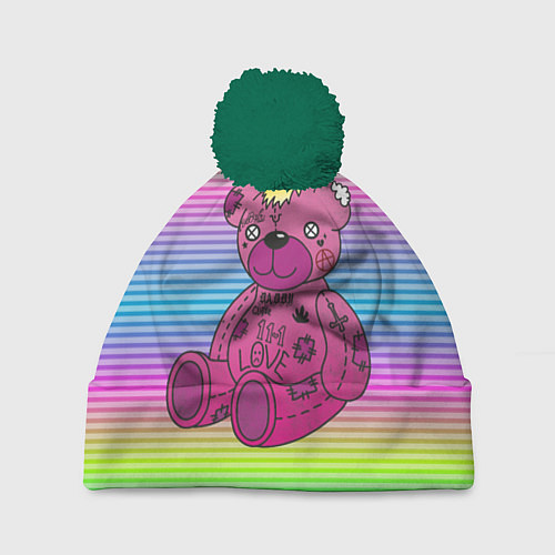 Шапка c помпоном Lil Peep Bear / 3D-Зеленый – фото 1