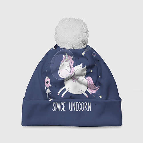 Шапка c помпоном Space unicorn / 3D-Белый – фото 1