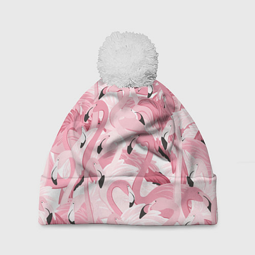 Шапка c помпоном Розовый фламинго / 3D-Белый – фото 1