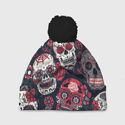 Шапка с помпоном Мексиканские черепа, цвет: 3D-черный
