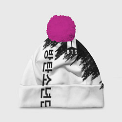 Шапка с помпоном BTS: White & Black, цвет: 3D-малиновый