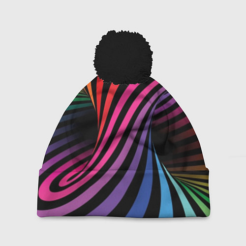 Шапка c помпоном Радужные полосы - метаморфозы / 3D-Черный – фото 1