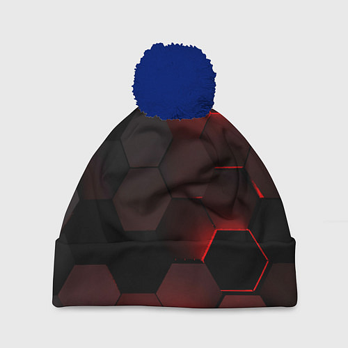Шапка c помпоном Красные абстрактные плиты / 3D-Тёмно-синий – фото 1
