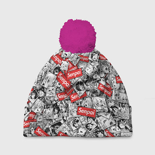 Шапка c помпоном Senpai x Ahegao / 3D-Малиновый – фото 1