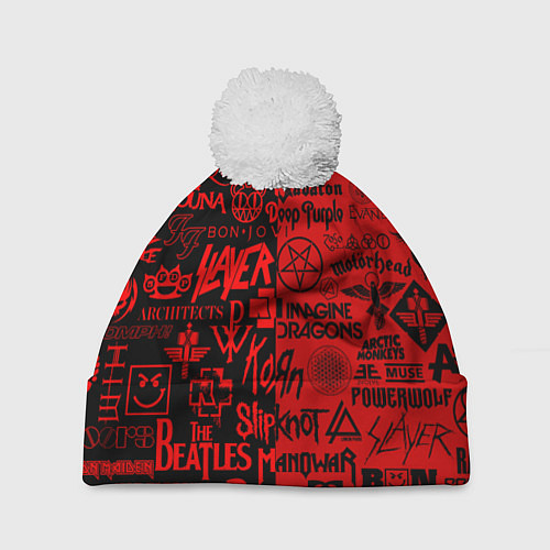Шапка c помпоном ЛОГОТИПЫ РОК ГРУПП / 3D-Белый – фото 1