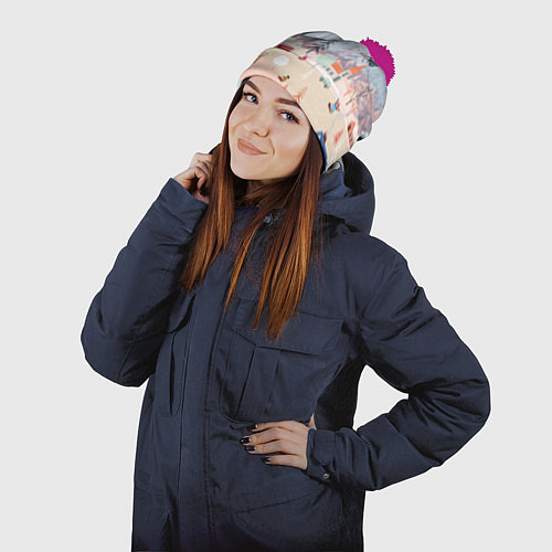 Шапка c помпоном Новогодние каникулы / 3D-Малиновый – фото 2