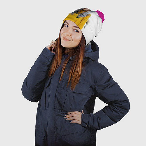 Шапка c помпоном BILLIE EILISH / 3D-Малиновый – фото 2