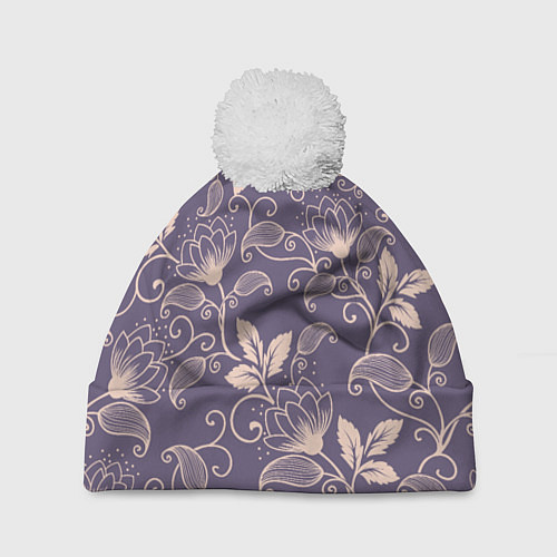 Шапка c помпоном Узоры Цветы / 3D-Белый – фото 1