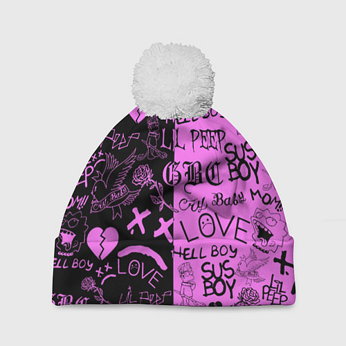 Шапка c помпоном LIL PEEP LOGOBOMBING / 3D-Белый – фото 1