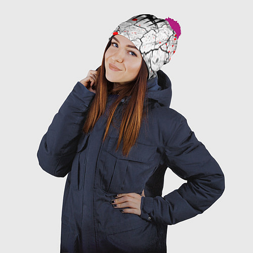 Шапка c помпоном DEAD BY DAYLIGHT / 3D-Малиновый – фото 2