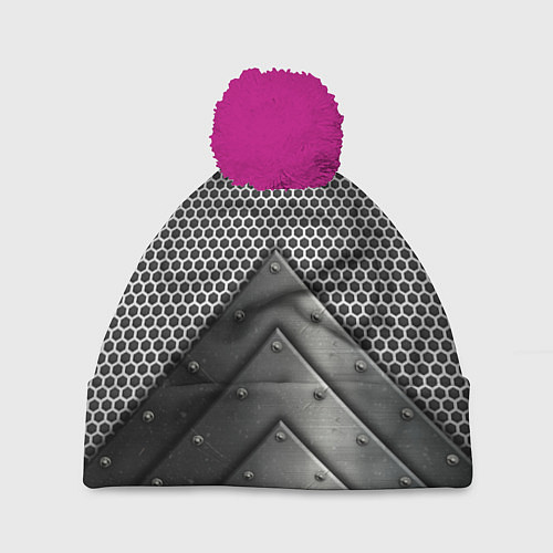 Шапка c помпоном Броня металлическая / 3D-Малиновый – фото 1