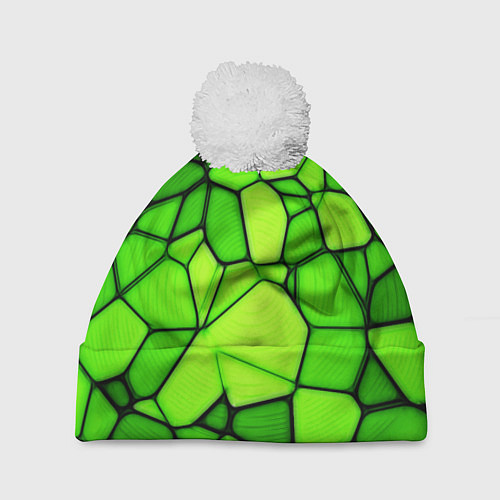 Шапка c помпоном Зеленая мозаика / 3D-Белый – фото 1