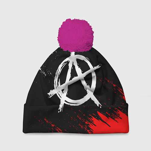 Шапка c помпоном АНАРХИЯ / 3D-Малиновый – фото 1