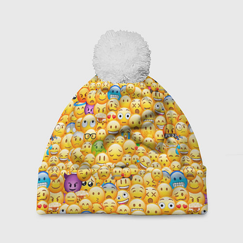 Шапка c помпоном Смайлики Emoji / 3D-Белый – фото 1