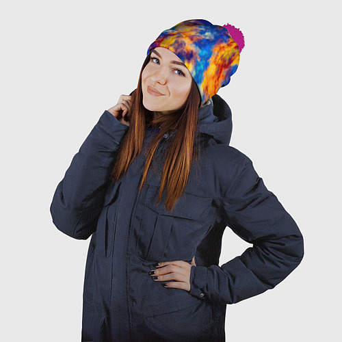 Шапка c помпоном Огненно-синий полутон / 3D-Малиновый – фото 2