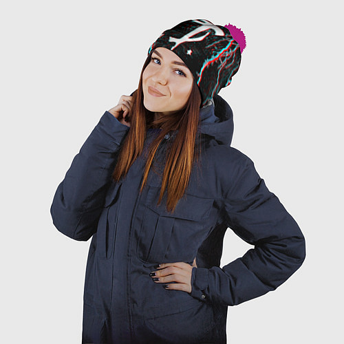 Шапка c помпоном DOOM ETERNAL GLITCH / 3D-Малиновый – фото 2