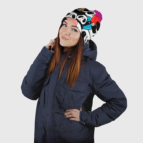 Шапка c помпоном Панды / 3D-Малиновый – фото 2