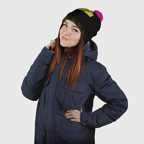 Шапка c помпоном MY HERO ACADEMIA logo on FIRE / 3D-Малиновый – фото 2