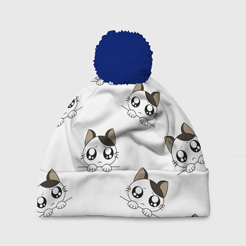 Шапка c помпоном Котята / 3D-Тёмно-синий – фото 1